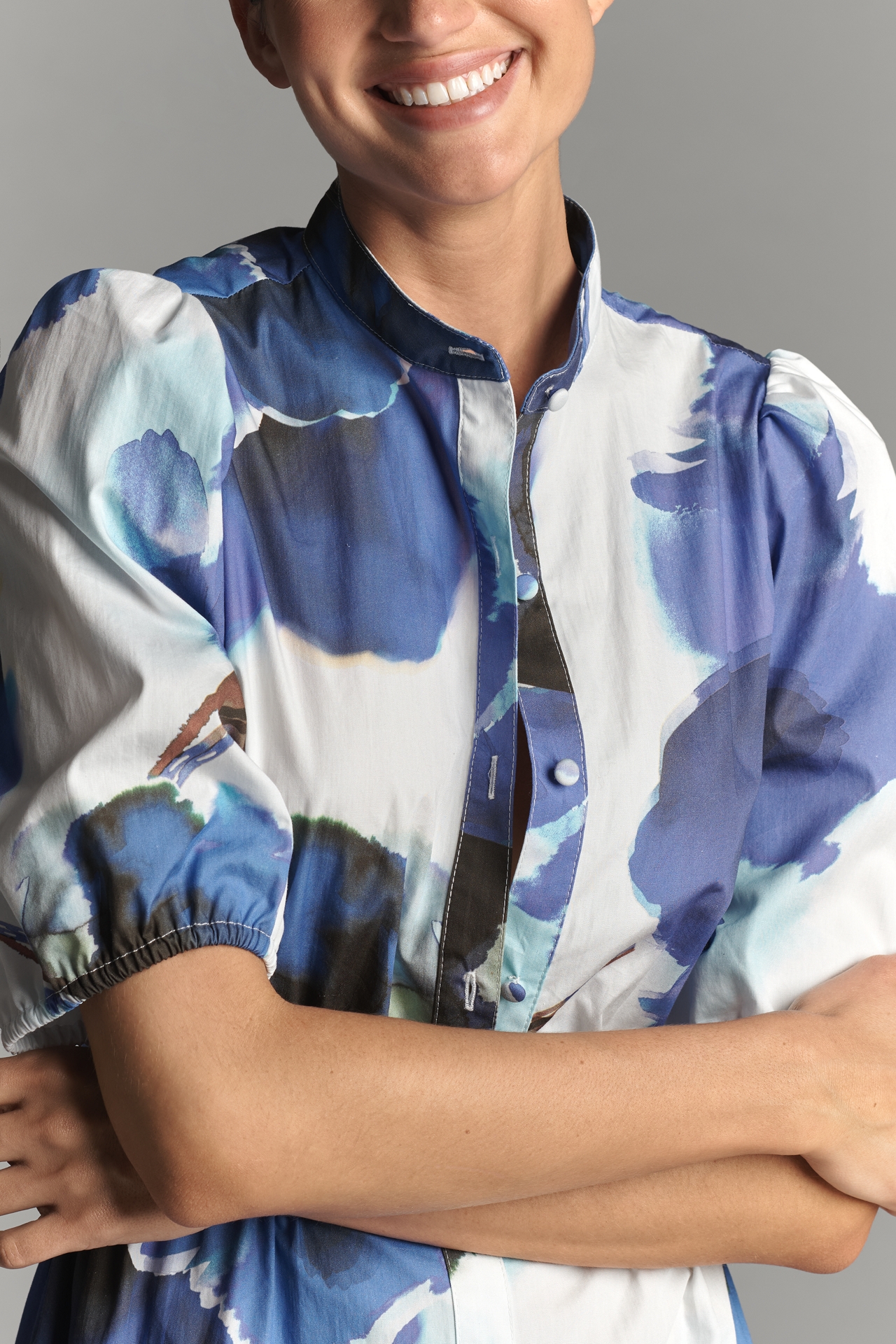 Hutch Annett Puff-Sleeve Midi Shirt Dress