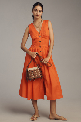 Hutch Indy Sleeveless V-neck Button-front Midi Dress In Orange