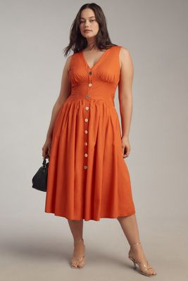 Hutch Indy Sleeveless V-Neck Button-Front Midi Dress