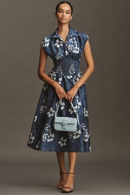 Hutch Smocked-Waist Short-Sleeve Midi Dress