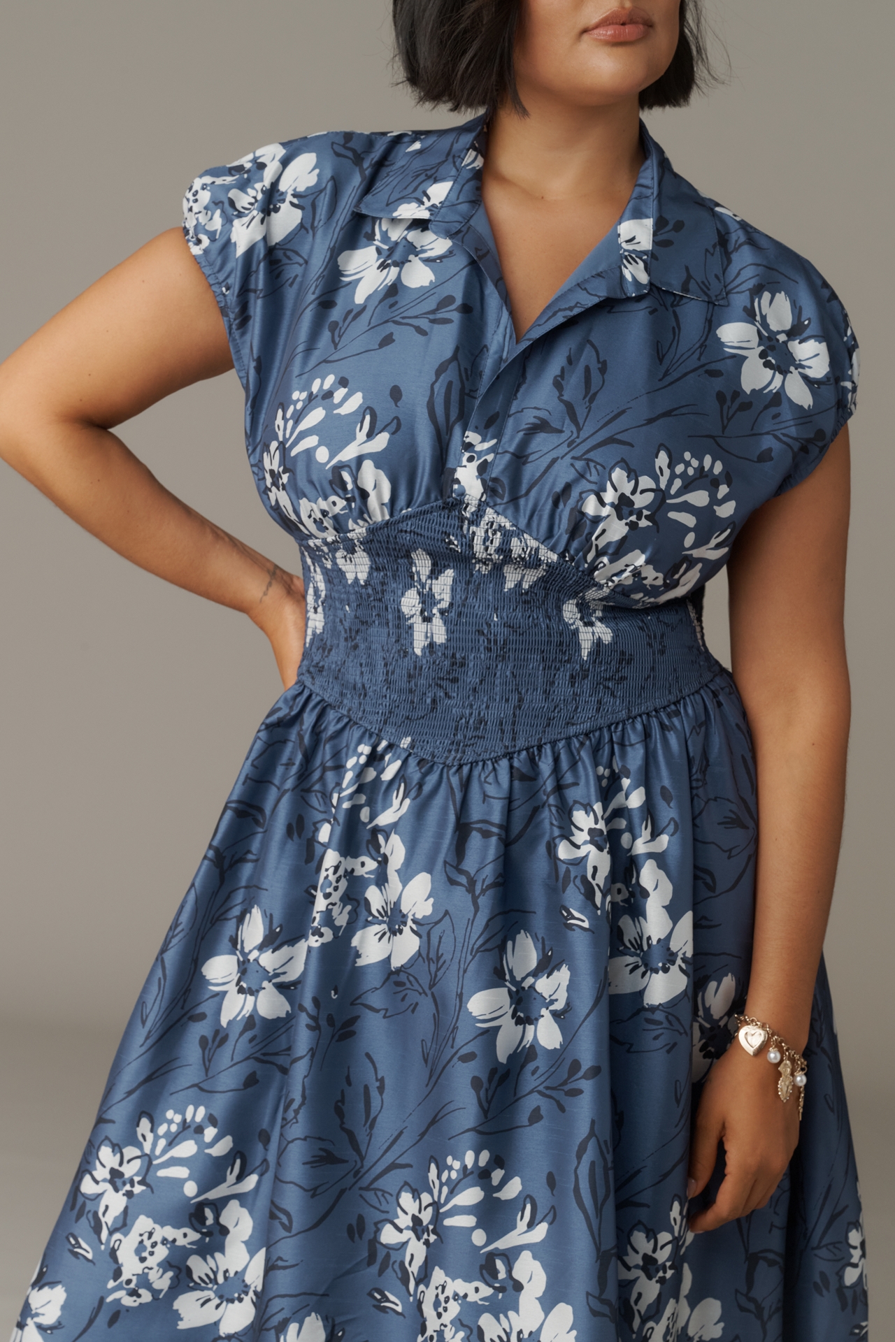 Hutch Smocked-Waist Short-Sleeve Midi Dress