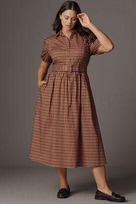 Hutch Parker Short-Sleeve Belted Midi Dress