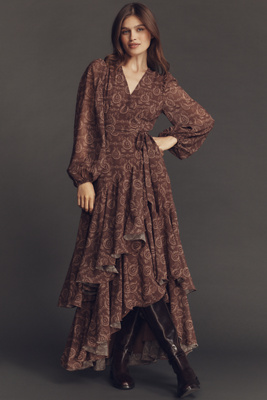 Hutch Helen Long-Sleeve Ruffled Wrap Maxi Dress | Anthropologie