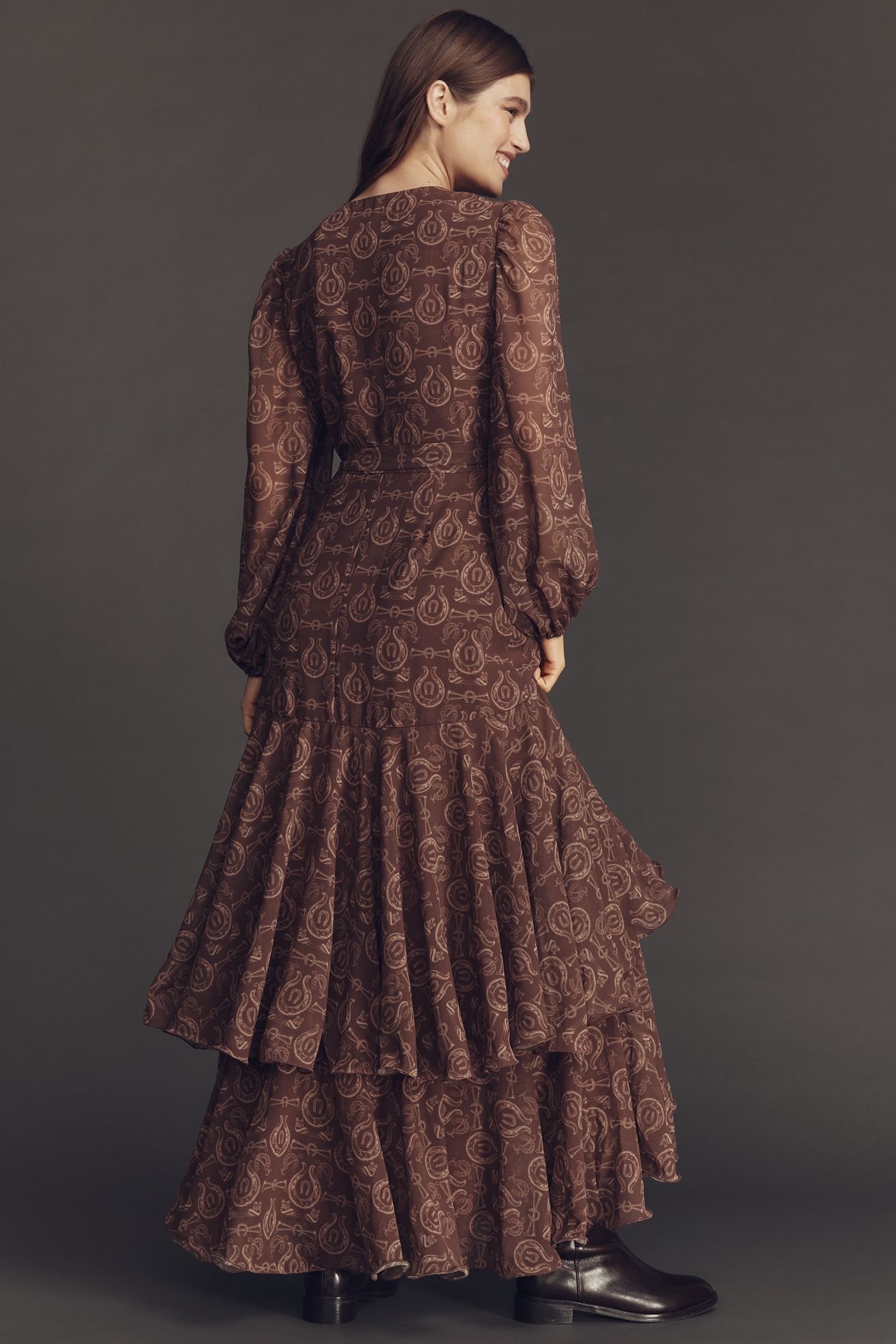 Hutch Helen Long-Sleeve Ruffled Wrap Maxi Dress