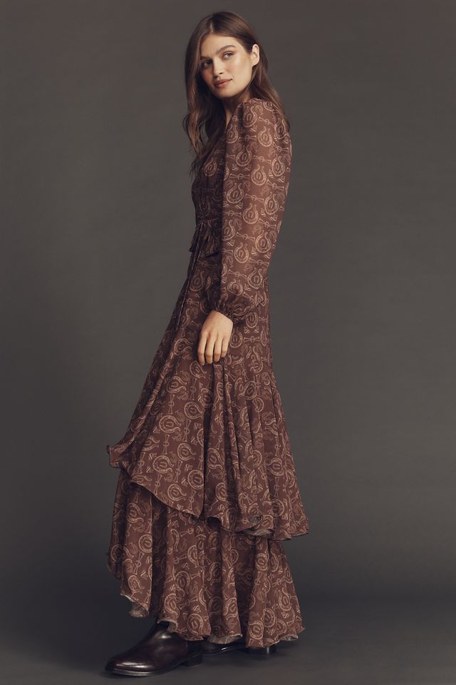 Hutch Helen Long-Sleeve Ruffled Wrap Maxi Dress #3