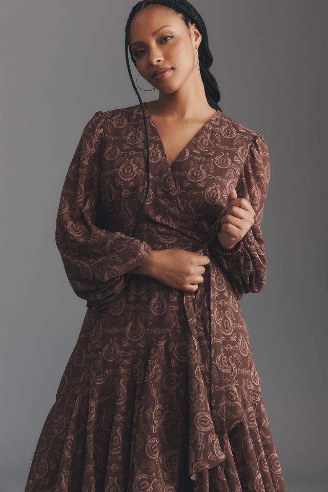 Hutch Helen Long-Sleeve Ruffled Wrap Maxi Dress #6