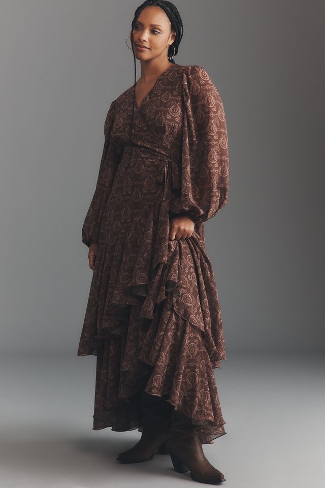 Hutch Helen Long-Sleeve Ruffled Wrap Maxi Dress #7