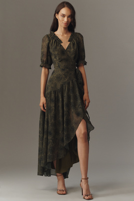 Hutch Bethany Short-sleeve Wrap Midi Dress In Green
