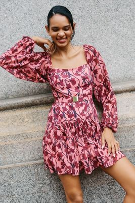 Hutch Dahlia Long-Sleeve Square-Neck Mini Dress