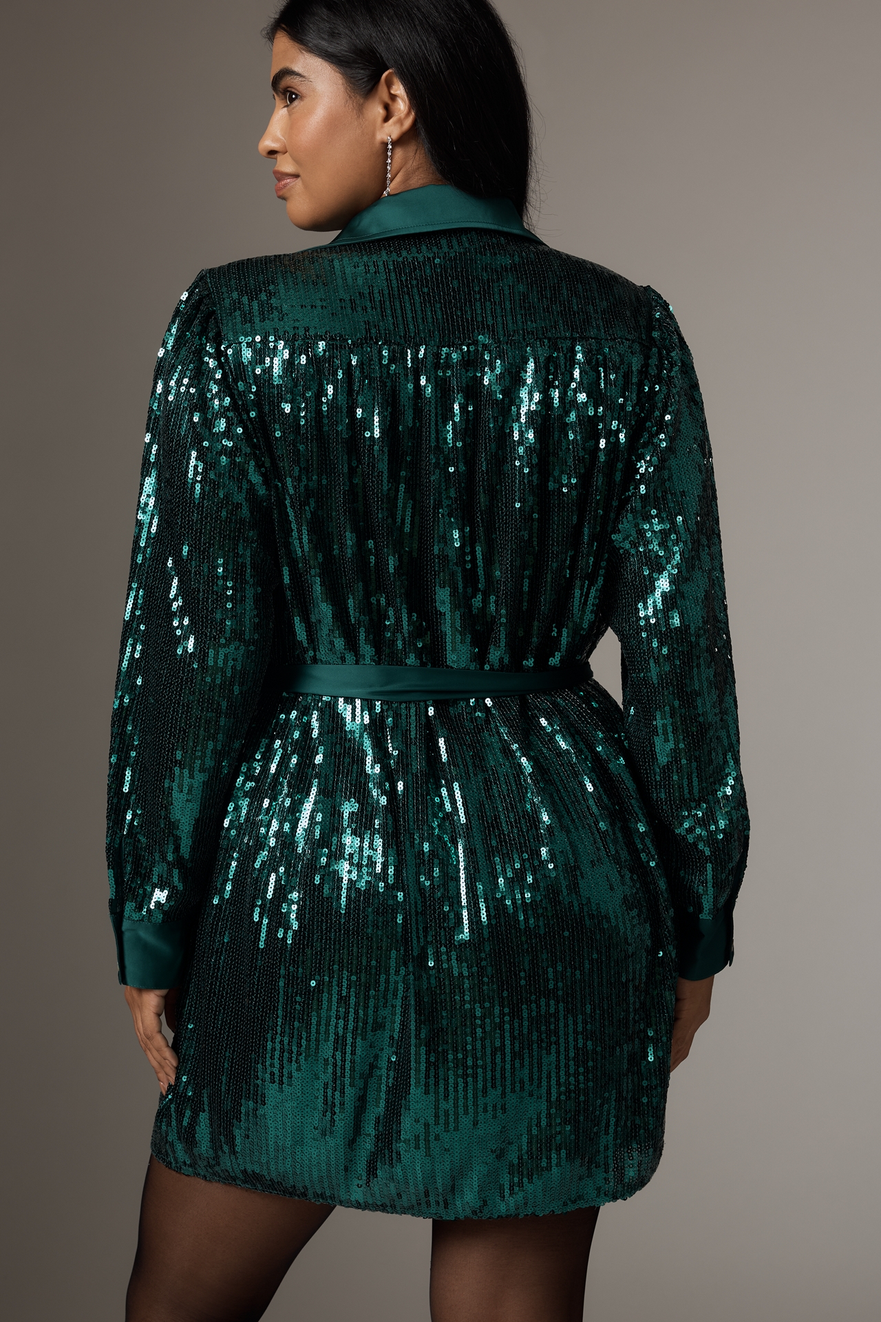 Hutch Claudette Long-Sleeve Sequin Mini Shirt Dress