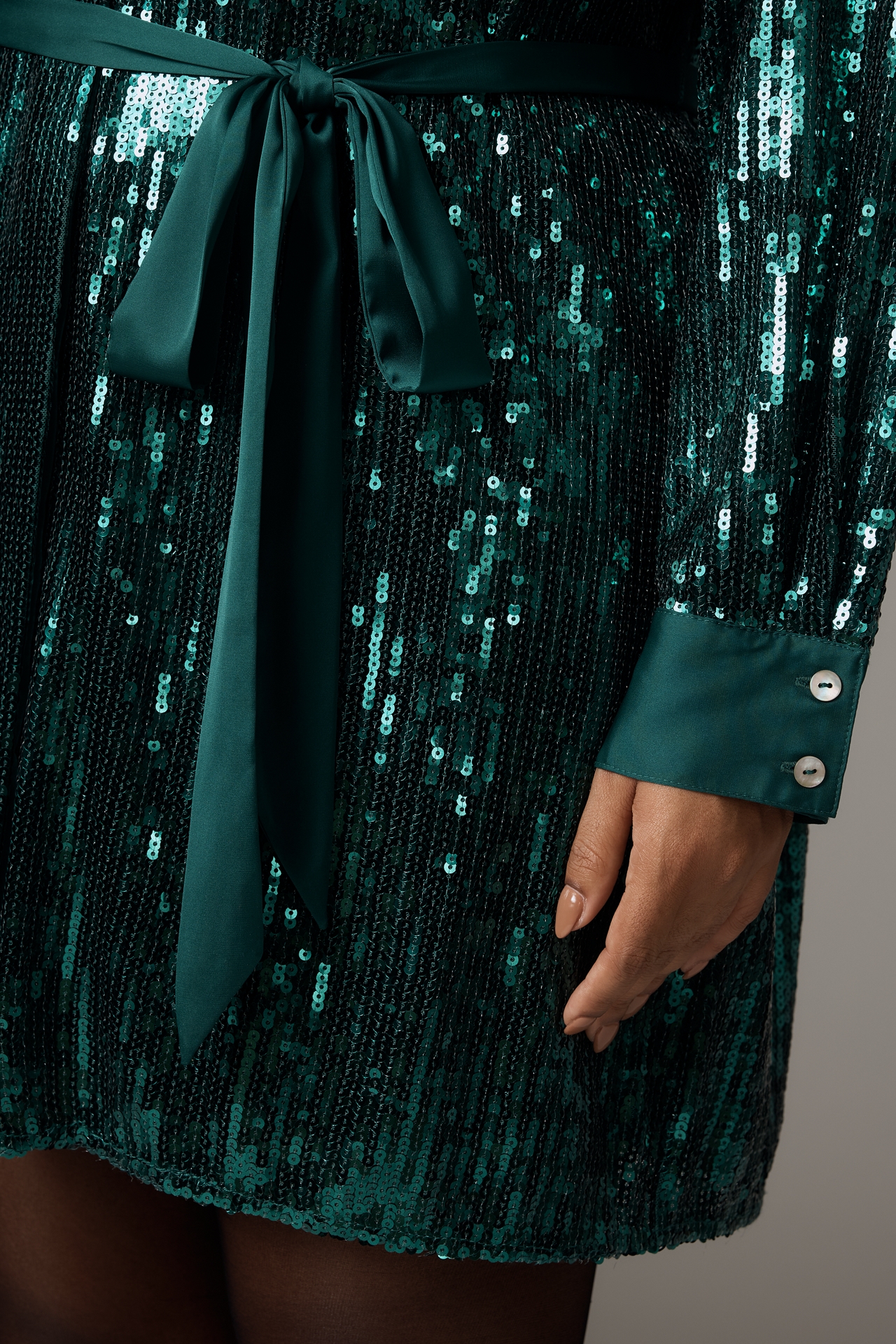 Hutch Claudette Long-Sleeve Sequin Mini Shirt Dress