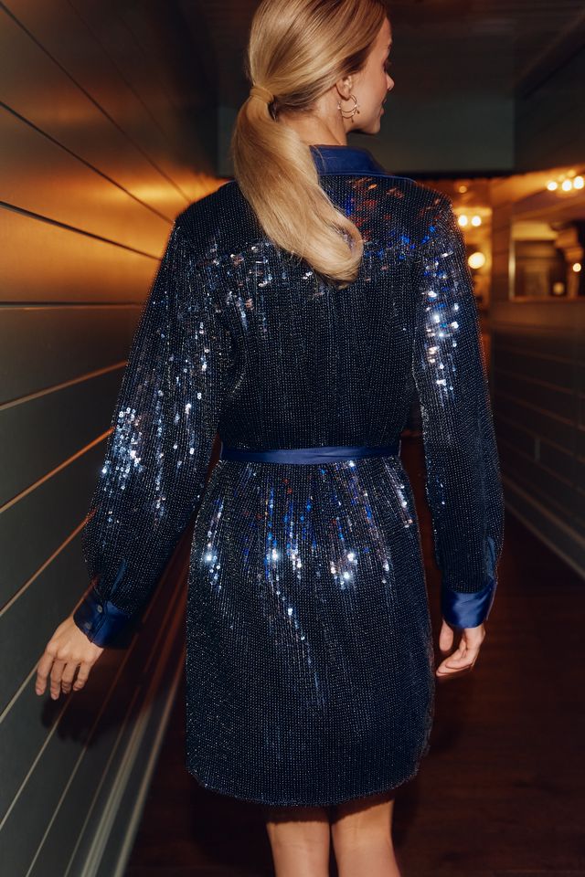 Hutch Claudette Long-Sleeve Sequin Mini Shirt Dress #1