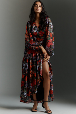 Hutch Marianne Belted Velvet Wrap Maxi Dress In Multi
