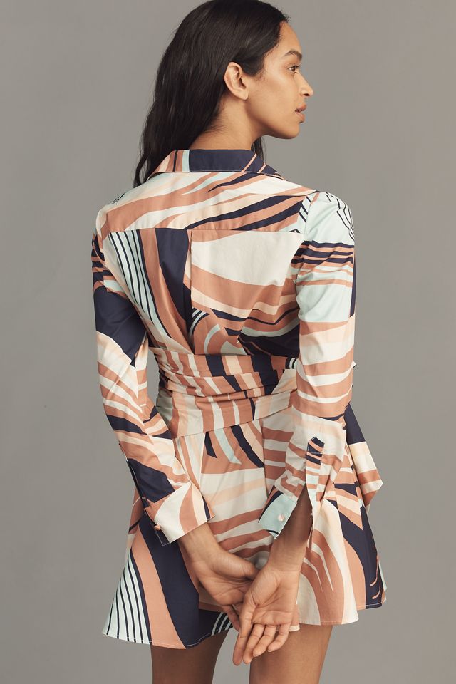 stretch cotton a-line mini dress Printed Stretch Cotton Buttoned Mini Dress