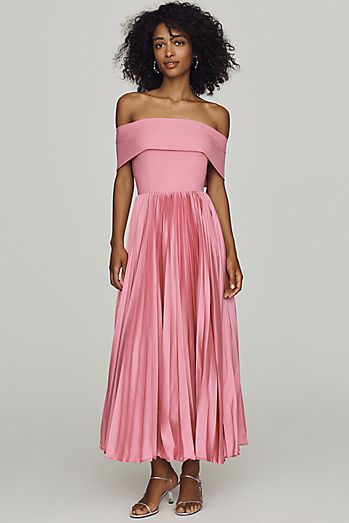 pink midi dress wedding guest Formal Valentines Day Pink Floral Floral Midi Dress