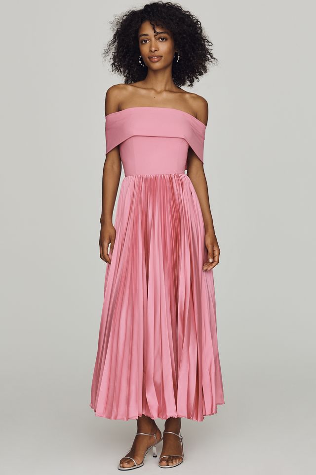 クリスチャンディオール　ワンピース　フレア　リボン　ボーダー　ピンク L・XL Hutch Off-Shoulder Twofer Midi Dress | Anthropologie