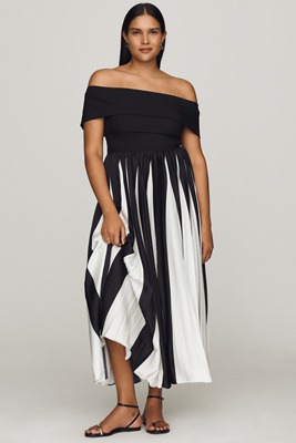 Hutch Off-shoulder Twofer Midi Dress In Black