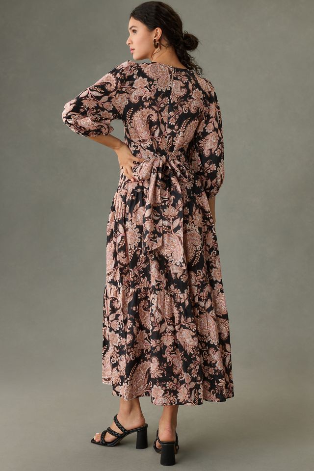 KIVARI V-Neck Puff-Sleeve Linen Dress #2