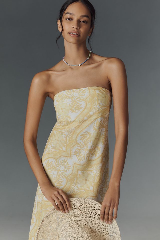KIVARI Madeline Linen Blend Strapless Maxi Dress #4