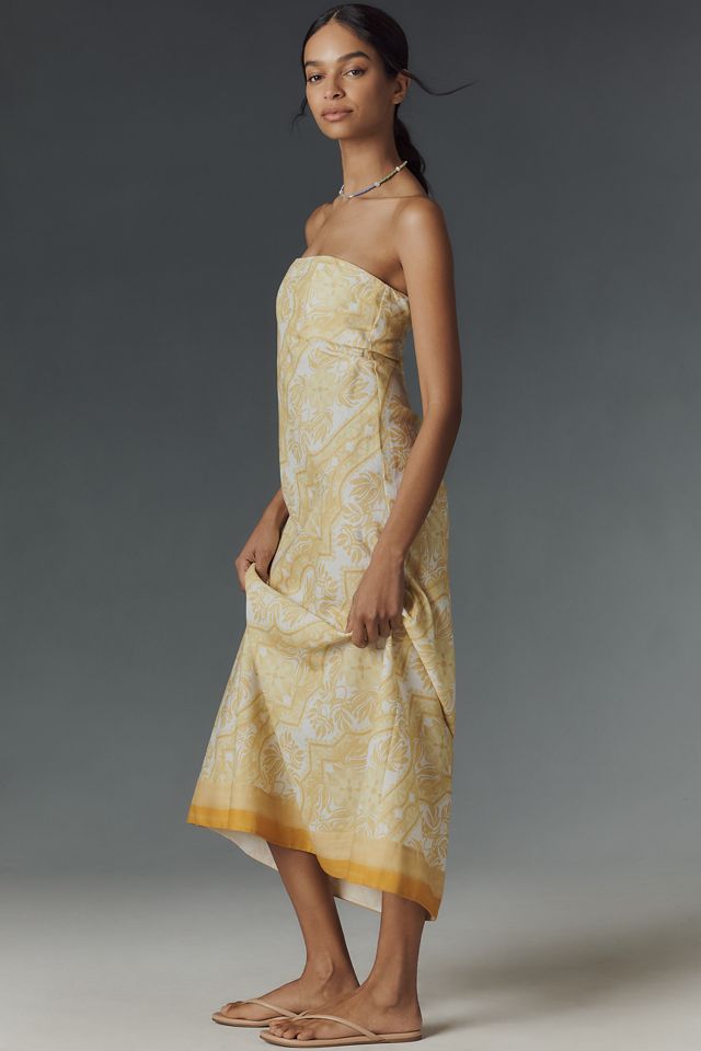 KIVARI Madeline Linen Blend Strapless Maxi Dress #5