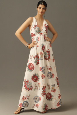 Kivari Provence Linen Blend Sleeveless V-neck Maxi Dress In Multi