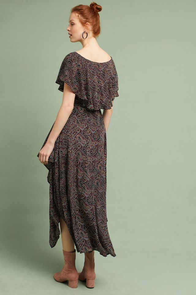 Dotted & Ruffled Wrap Maxi Dress #3