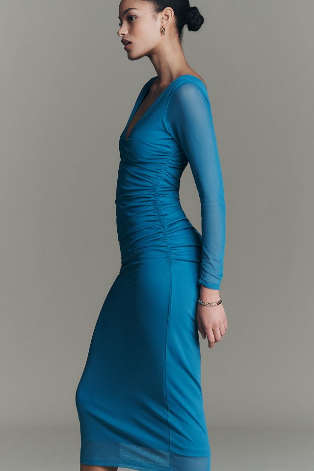 By Anthropologie Long-Sleeve Deep-V Hardware Midi Dress | Anthropologie