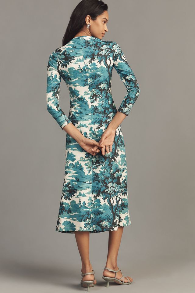 knee length dresses for ladies Faded Botanical Green Midi Dress main image 1