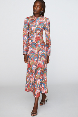 Mestiza Gabriella Long-sleeve Midi Dress In Blue