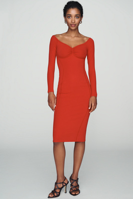 Fleur Du Mal Off-shoulder Midi Dress In Red