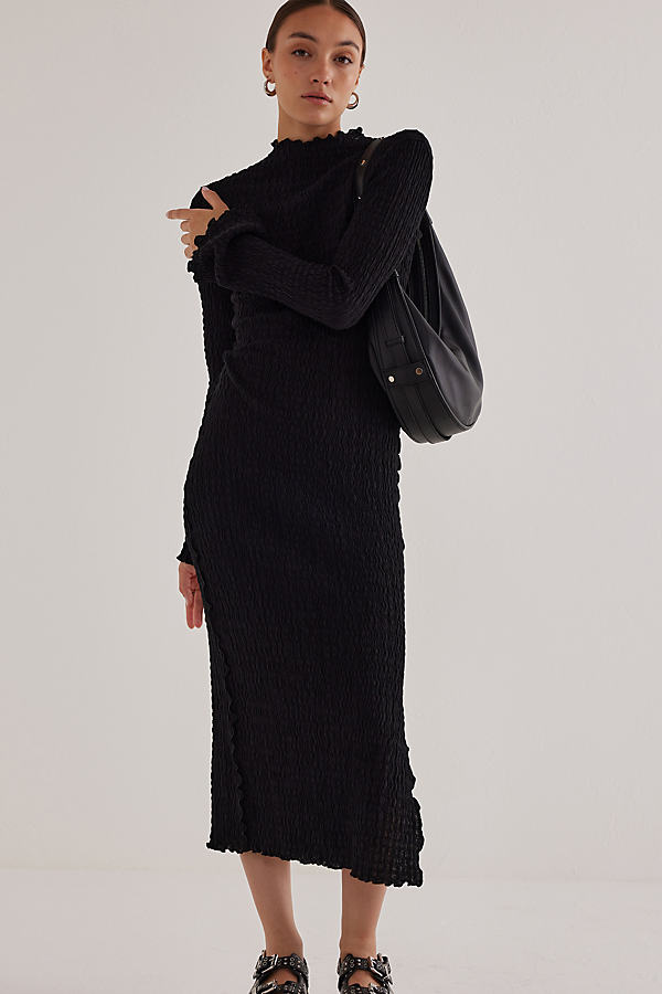 Mila Textured Mock-Neck Long-Sleeve Midi Dress