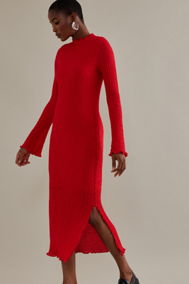 Mila Textured Mock-Neck Long-Sleeve Midi Dress | Anthropologie UK