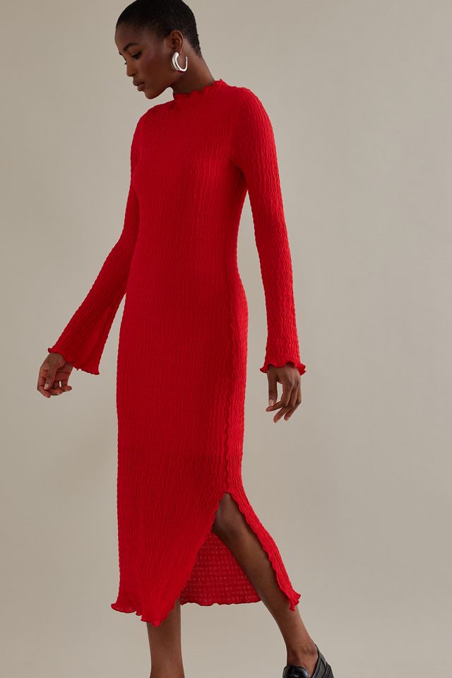 Mila Textured Mock-Neck Long-Sleeve Midi Dress #3