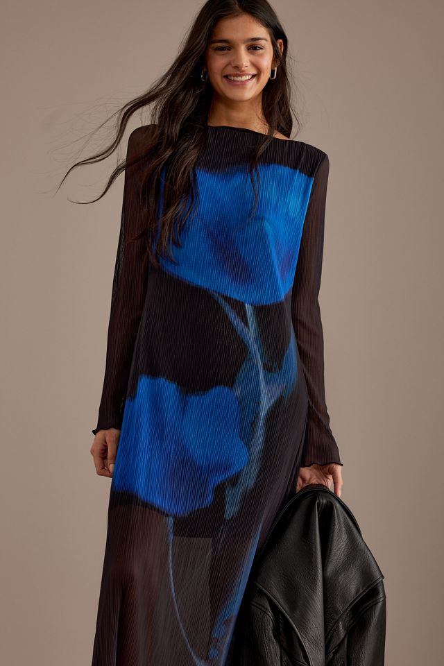 By Anthropologie Blue Tulip Long-Sleeve Plisse Maxi Dress #3