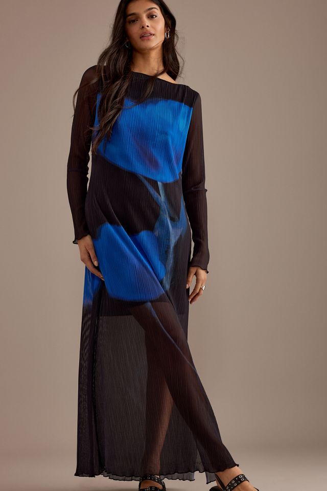 By Anthropologie Blue Tulip Long-Sleeve Plisse Maxi Dress #1