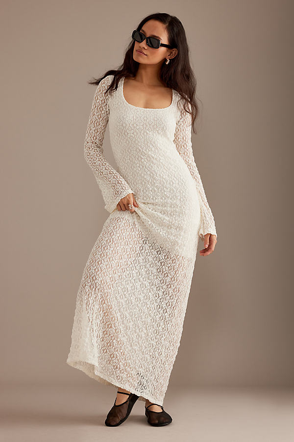 Scoop Neck Long-Sleeve Knitted Maxi Dress