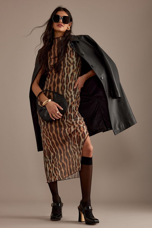 Robe mi-longue en maille plissée imprimé léopard By Anthropologie #5