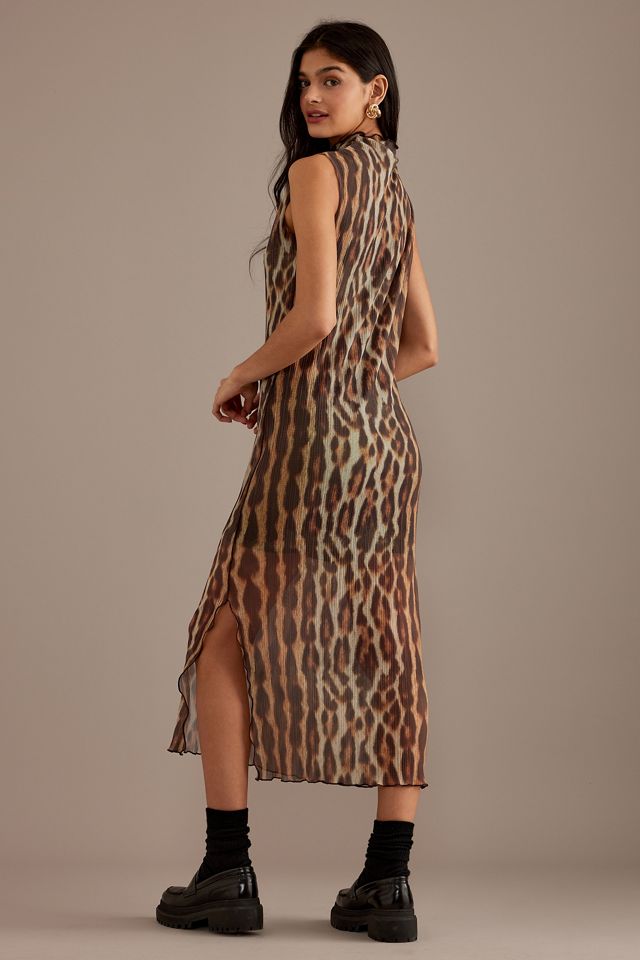 Robe mi-longue en maille plissée imprimé léopard By Anthropologie #2