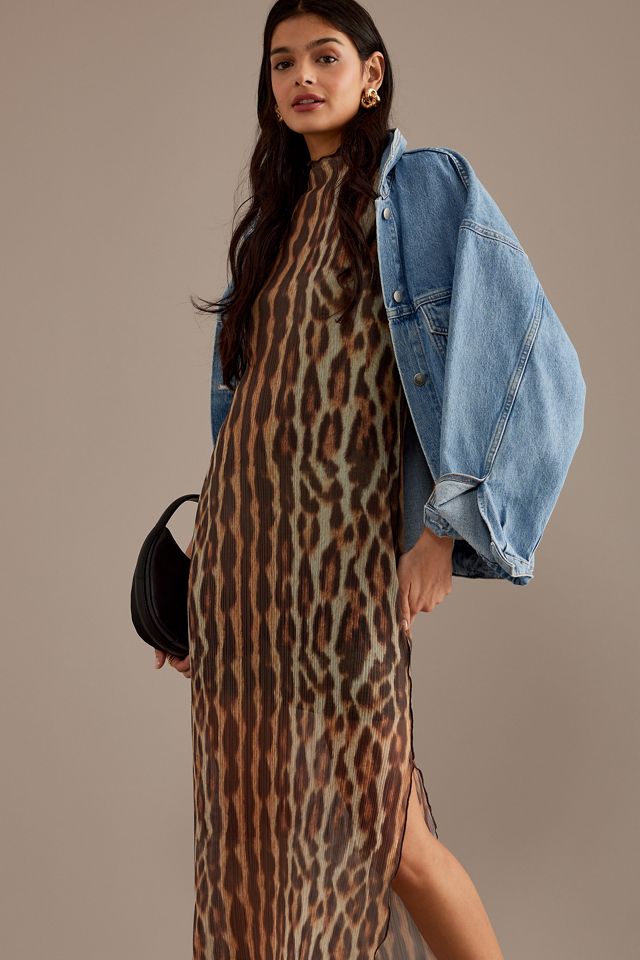 Robe mi-longue en maille plissée imprimé léopard By Anthropologie #4