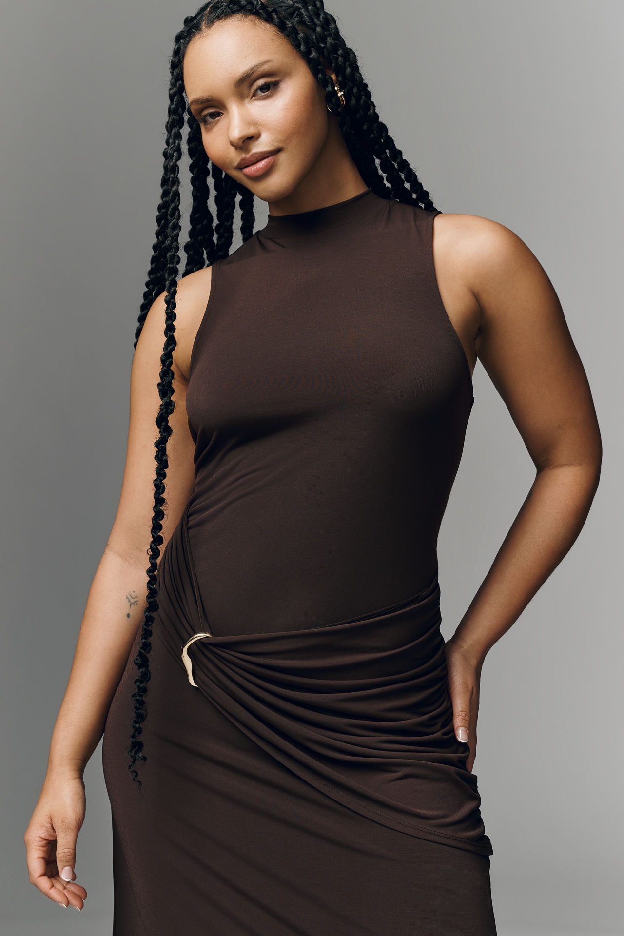 By Anthropologie Ruched Sleeveless Knit Maxi Dress