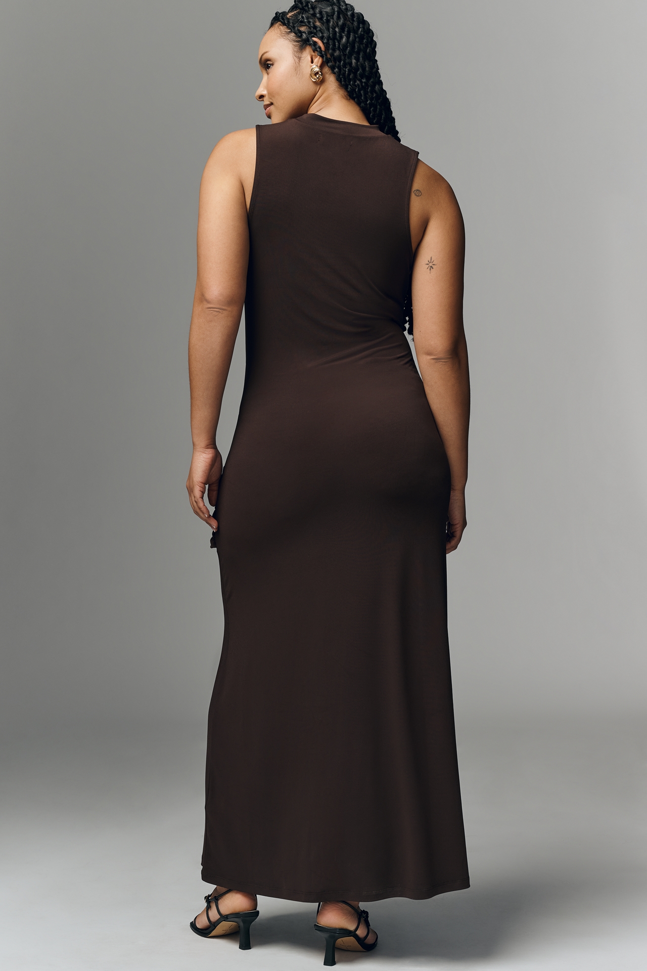 By Anthropologie Ruched Sleeveless Knit Maxi Dress