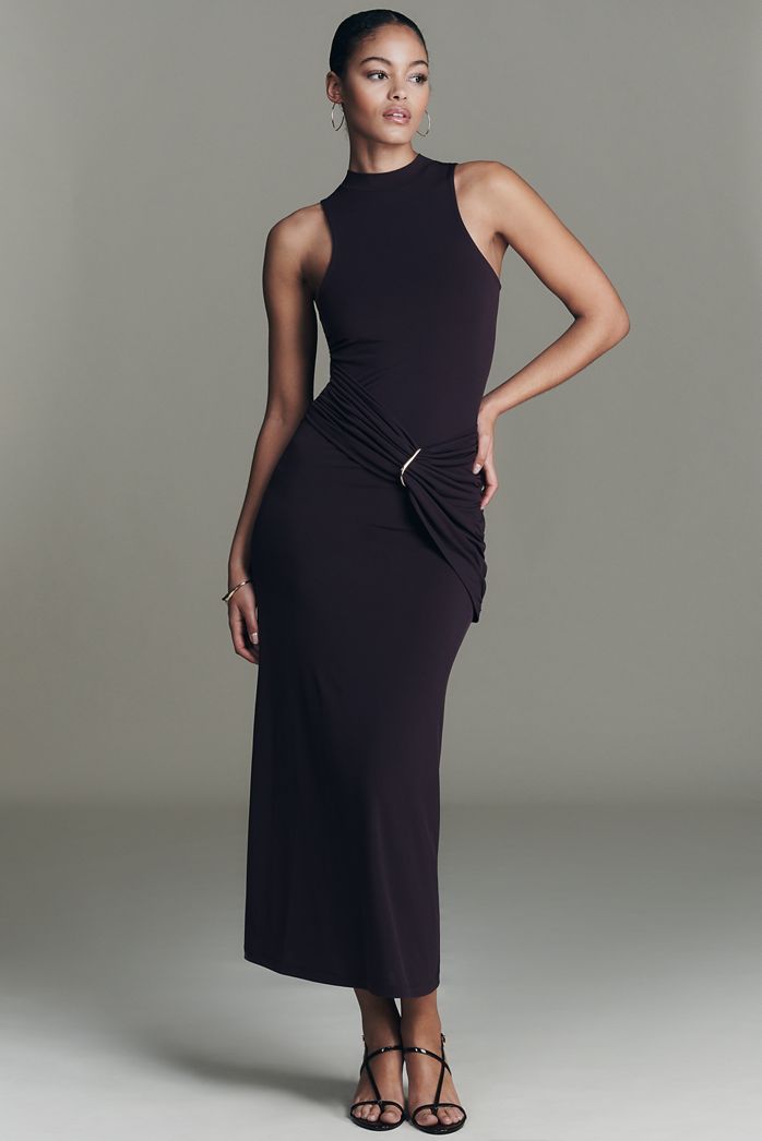 By Anthropologie Ruched Sleeveless Knit Maxi Dress