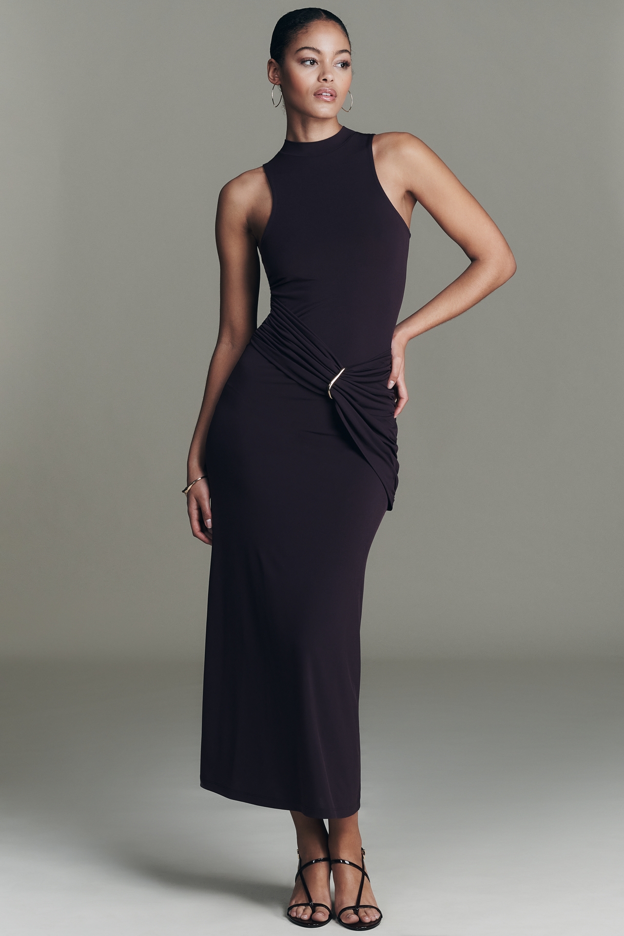 By Anthropologie Ruched Sleeveless Knit Maxi Dress