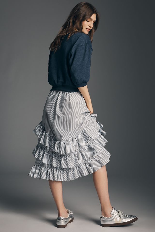 maeve ruffled-neckline pleated dress Maeve Ruffled-neckline Pleated Dress In Green