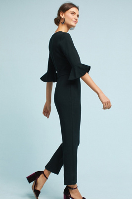 Black Halo Brooklyn Bell-sleeve Cropped Jumpsuit In Black