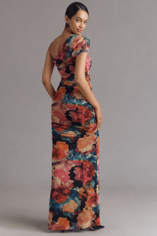Black Halo Rosario One-Shoulder Ruched Maxi Dress #1