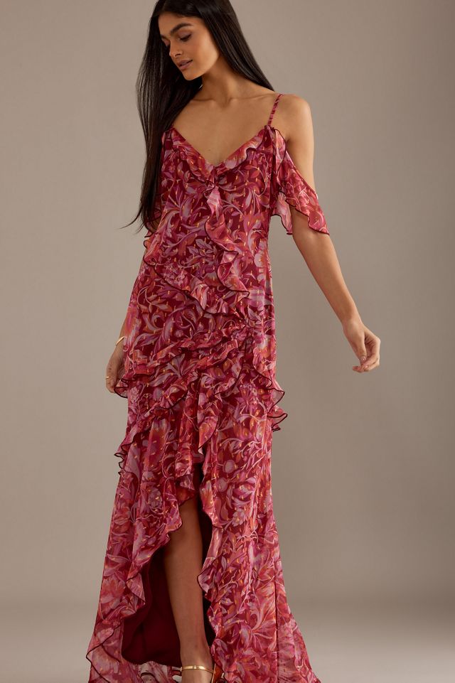 Robe Longue Imprimée à Volants et Épaules Dénudées #2