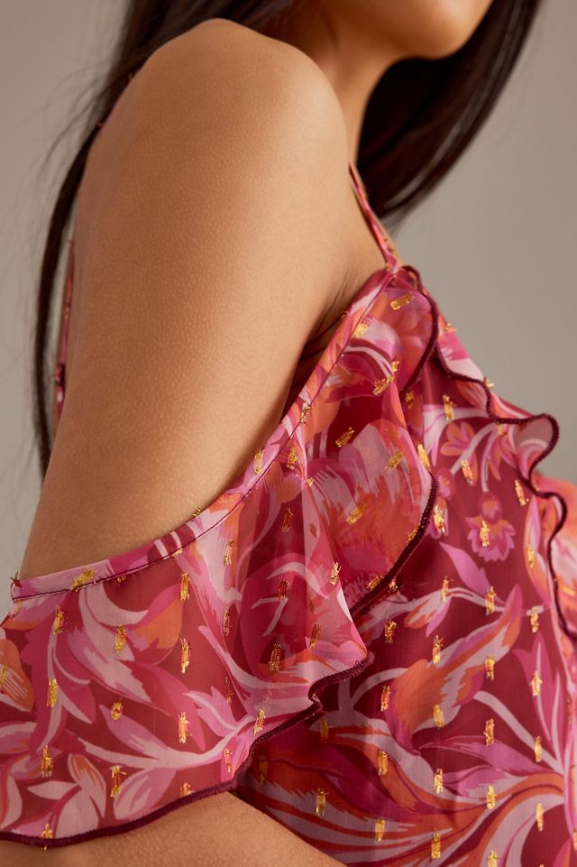 Robe Longue Imprimée à Volants et Épaules Dénudées #6