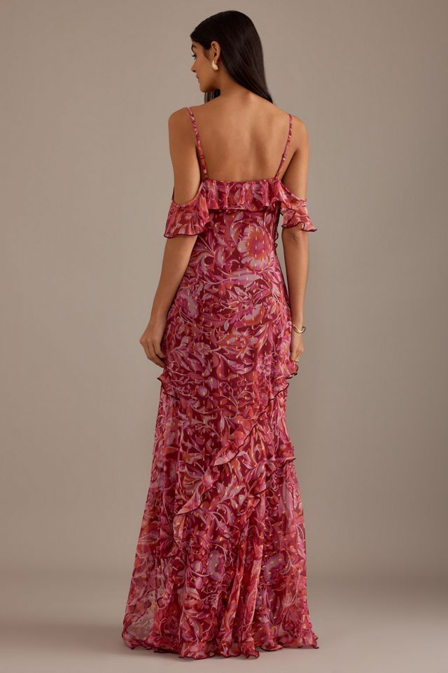 Robe Longue Imprimée à Volants et Épaules Dénudées #3