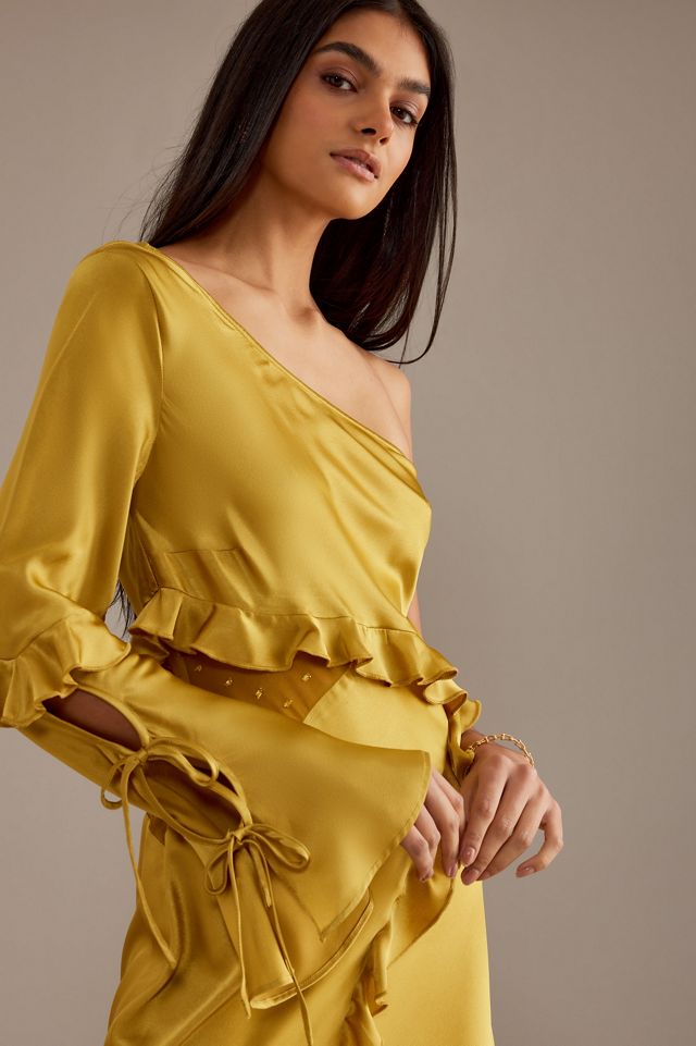 Vestido maxi con hombros descubiertos y volante superpuesto Flamenco main image 0